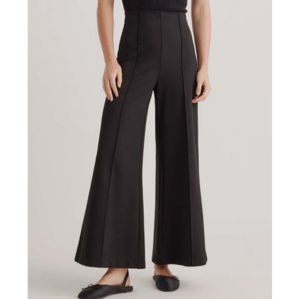 Quince Ultra-Stretch Ponte Super Wide Leg Ankle Pant Black Front Seam DKBIZ01 M